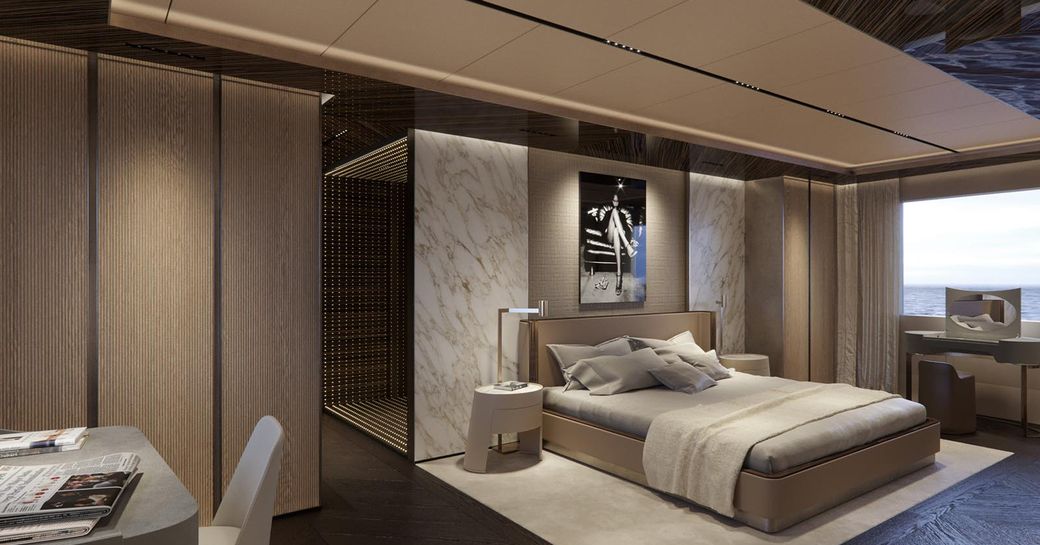 minimalist and airy master stateroom with neutral tone inside charter yacht geco