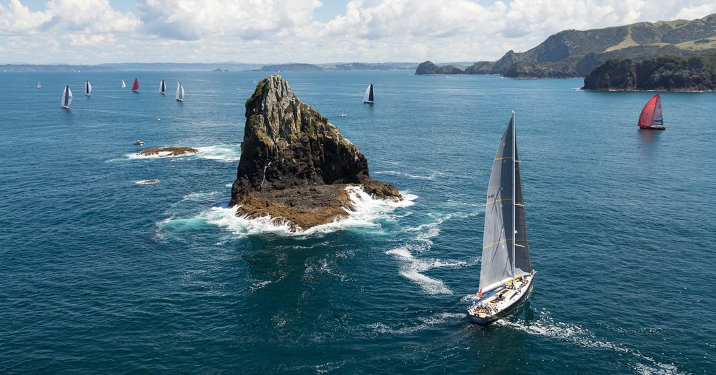 sailing yachts compete at the NZ Millennium Cup in the Bay of Islands