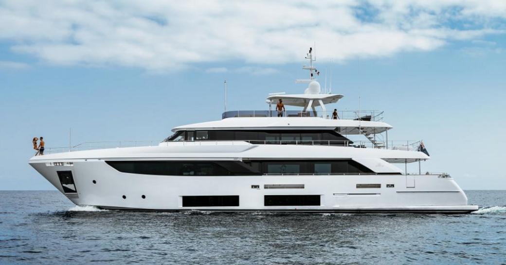 motor yacht December Six at anchor on a South of France yacht charter