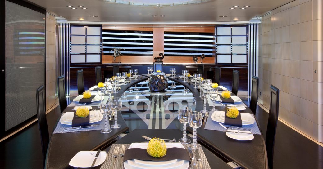 stylish dining room on board superyacht ‘Maltese Falcon’ 