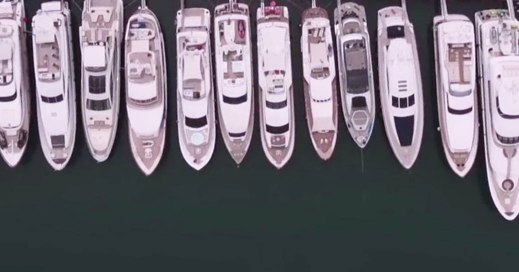 An aerial image of the yachts which attended the Mediterranean Yacht Show 2016