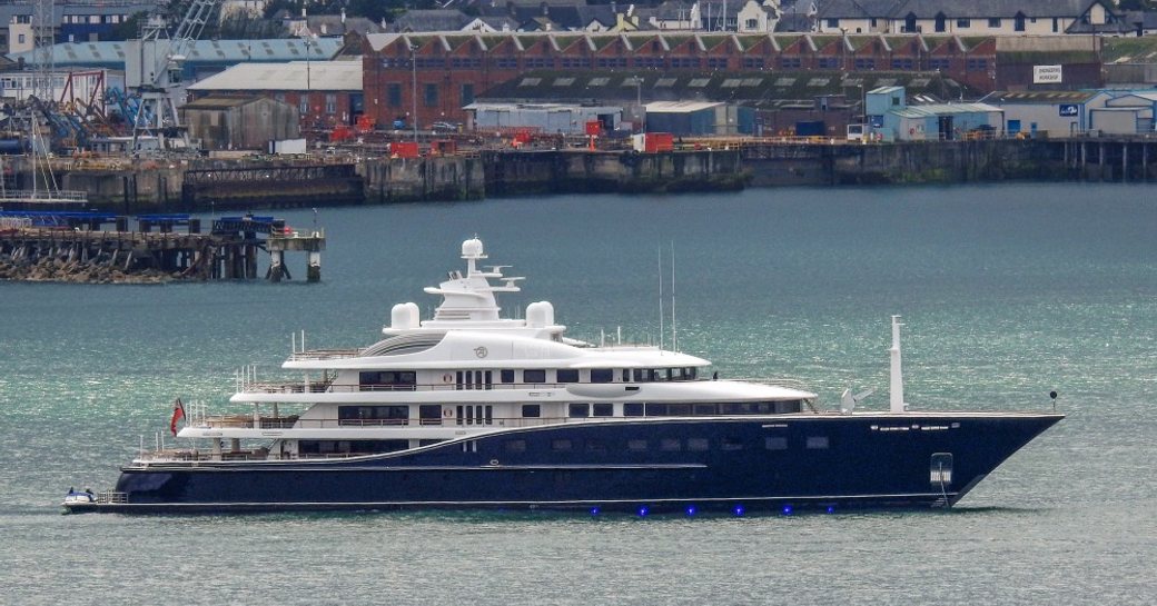 Superyacht AQUILA departs from the Pendennis shipyard in Falmouth