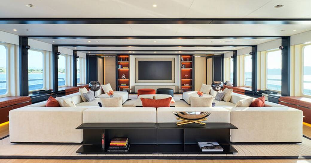 main salon onboard charter yacht O'Eva