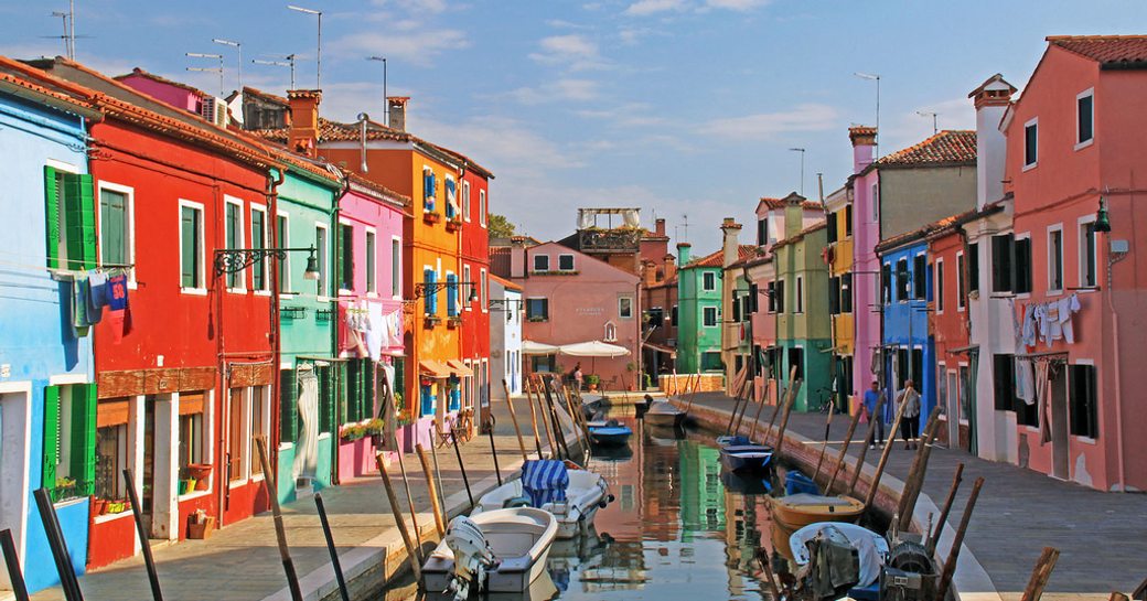 colourful fishermen houses on the island of Bruano in the Venice lagoon 
