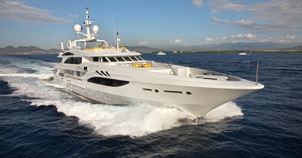 Running shot of luxury yacht PLATINUM