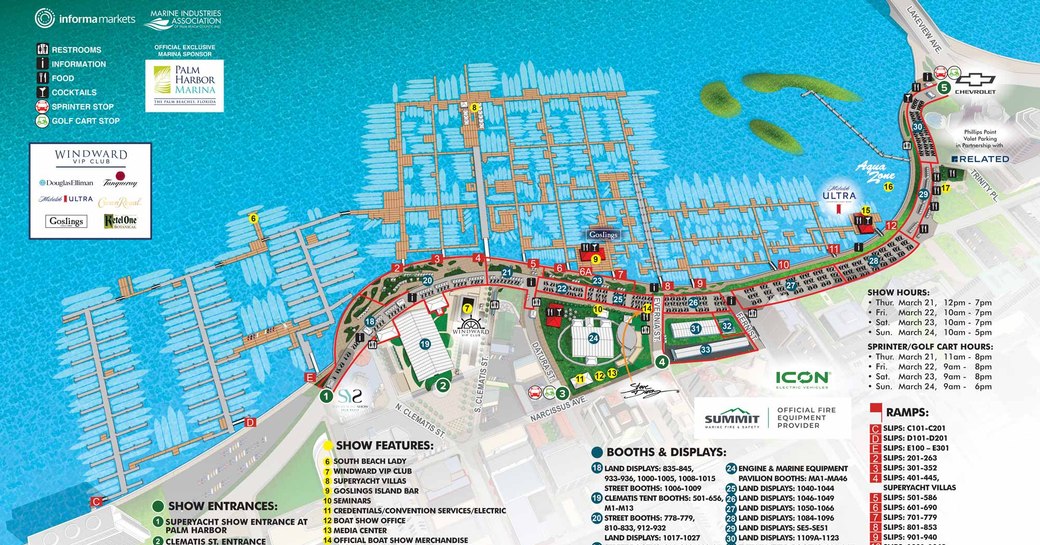 A map of the Palm Beach International Boat Show