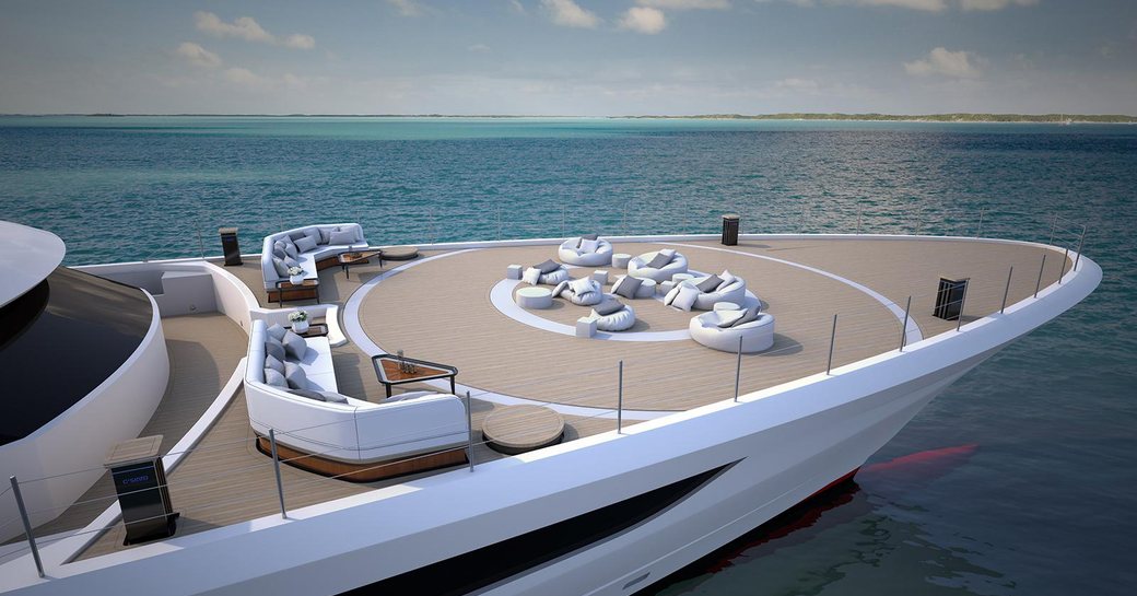 Overview of the foredeck onboard M/Y GENESIS, surrounded by sea