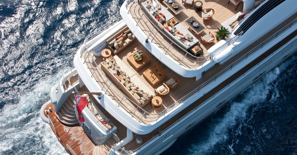 Aft decks of amels motor yacht APRIL as seen from aerial vantage point