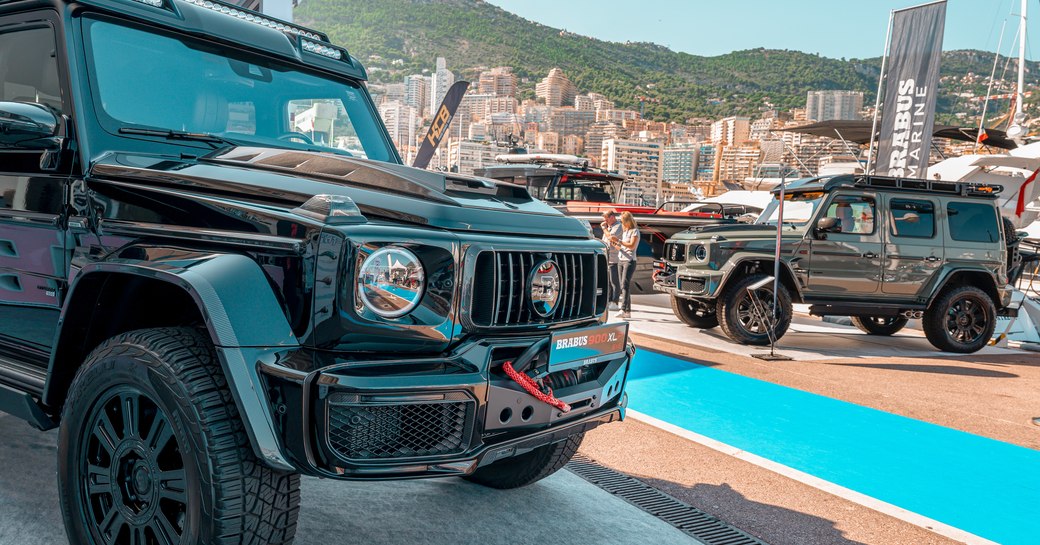 Off-road vehicles on display at the Monaco Yacht Show
