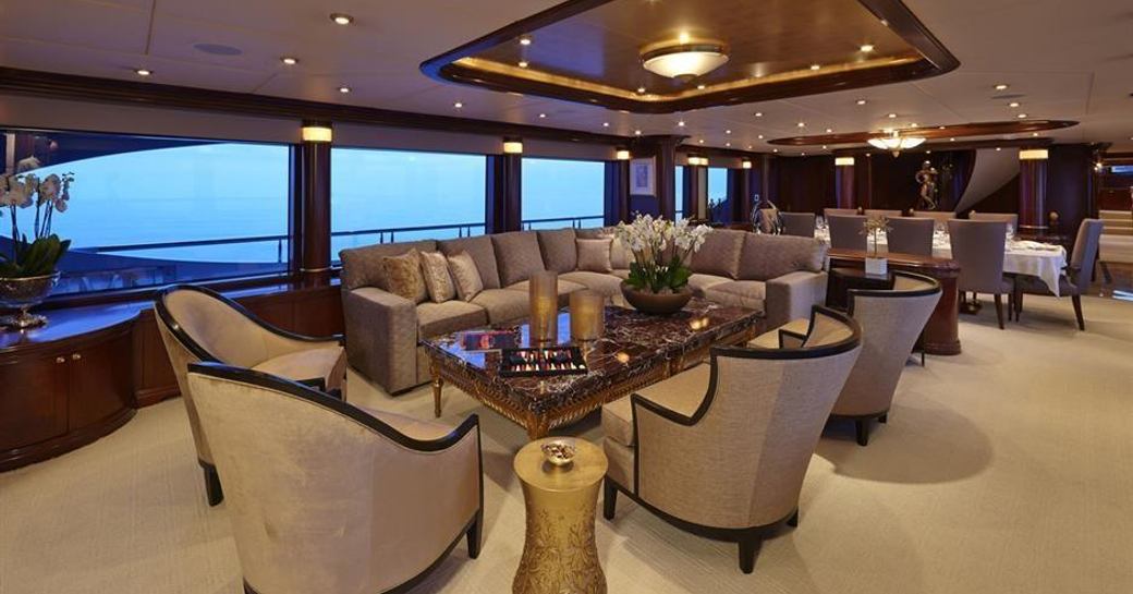 The main salon on board luxury yacht 'Zoom Zoom Zoom'