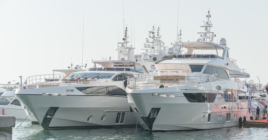 Superyachts moored at the 2022 Dubai International Boat Show 