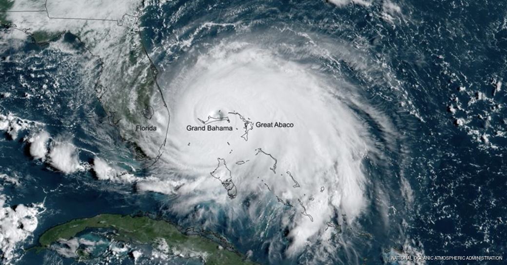 Map showing Hurricane Dorian making landfall in the Bahamas