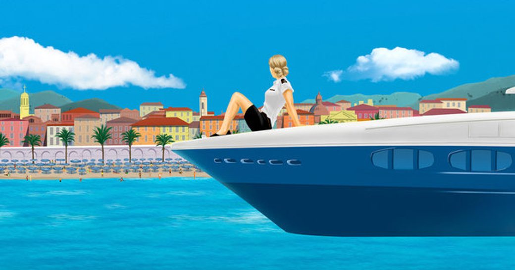 Graphic of woman on yacht-promo image for Below Deck Mediterranean