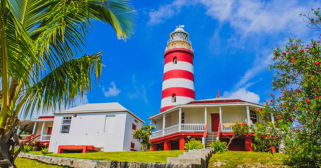 Candy-striped lighthouse in the Bahamas