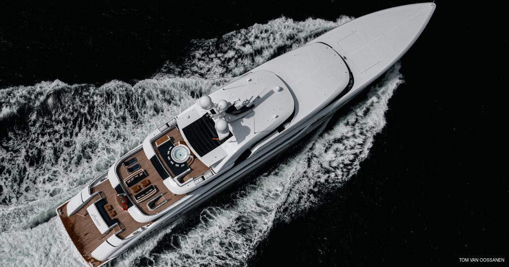 luxury yacht soaring underway
