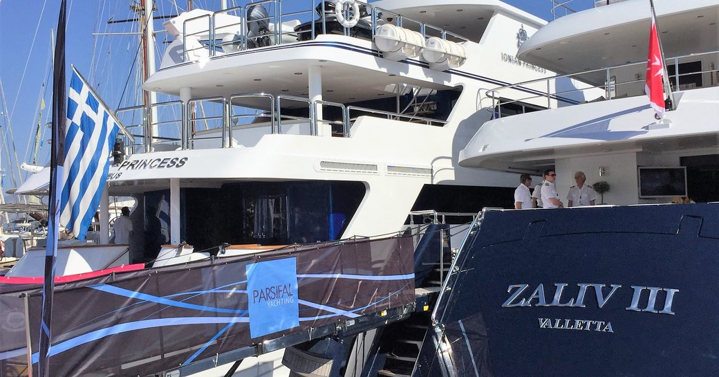 Motor yacht Zaliv III berthed at the Mediterranean Yacht Show 2016