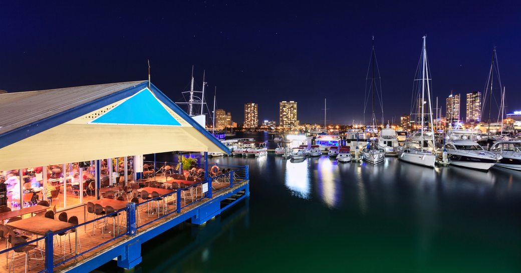 Southport Yacht Club at night in Queensland, Australia