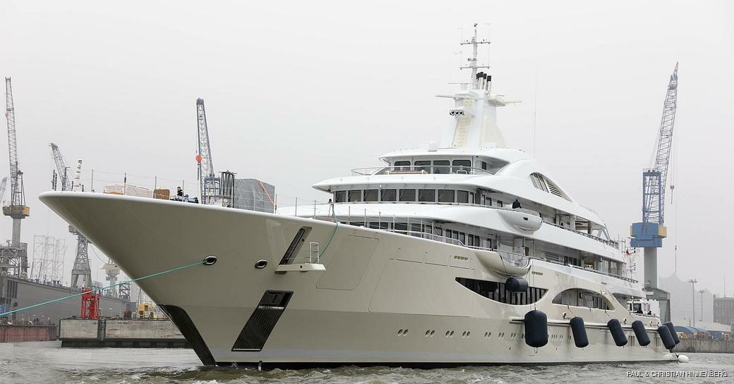 EXCLUSIVE: 111m Lurssen superyacht TIS hull repainted beige and renamed 'Lady Gulya'  photo 3