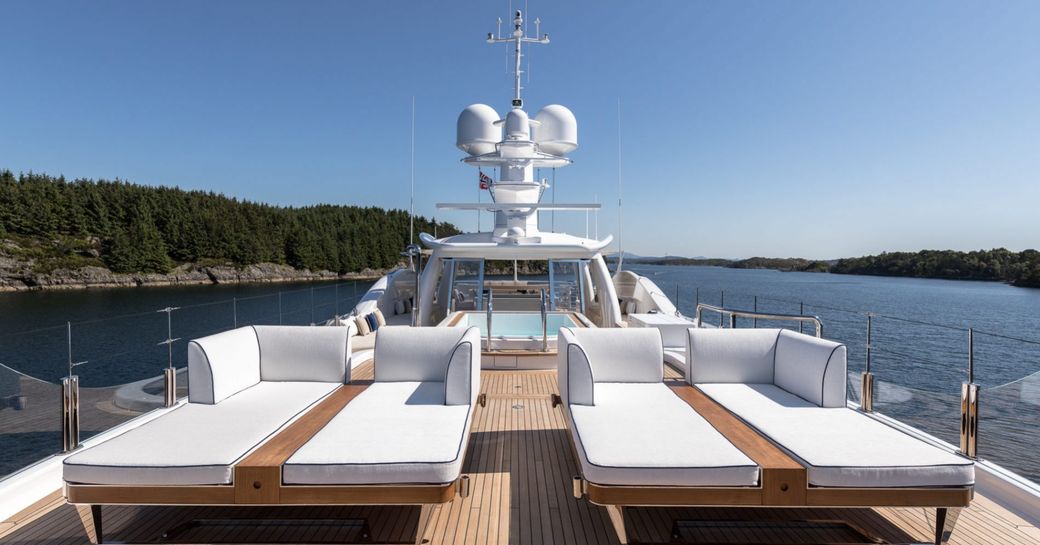 Sunbeds arranged on the sundeck of luxury yacht LILI
