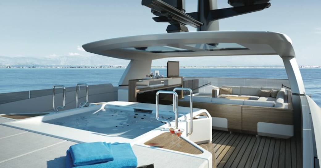 Jacuzz and sunpads on the sundeck of motor yacht VERTIGE