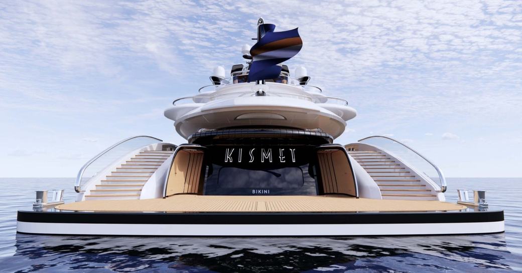 Swim platform onboard charter yacht KISMET, surrounded by sea