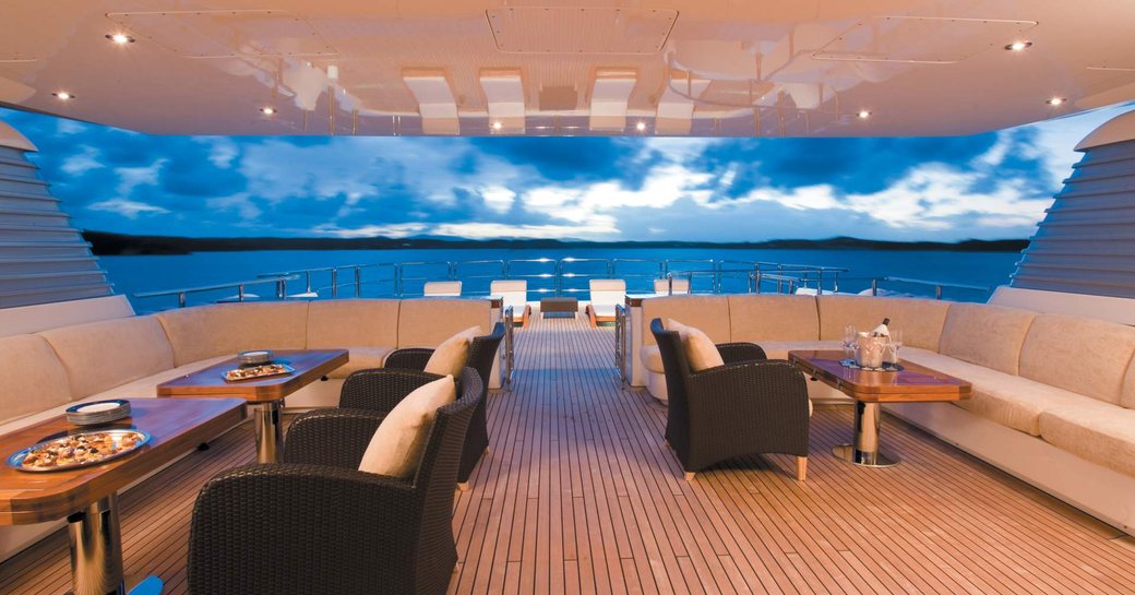seating area available under the radar arch on board motor yacht ODESSA 