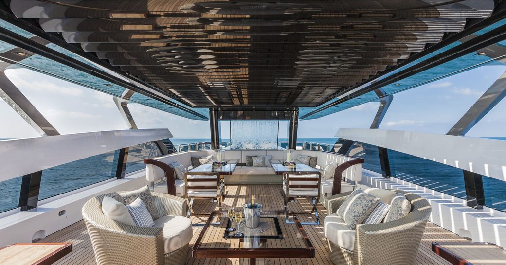 lounging and dining on sundeck of motor yacht ‘Polaris I’ 