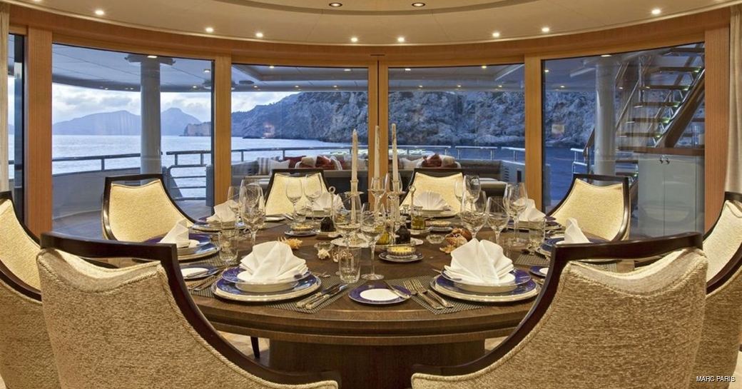 Formal dining on board charter yacht VENTUM MARIS