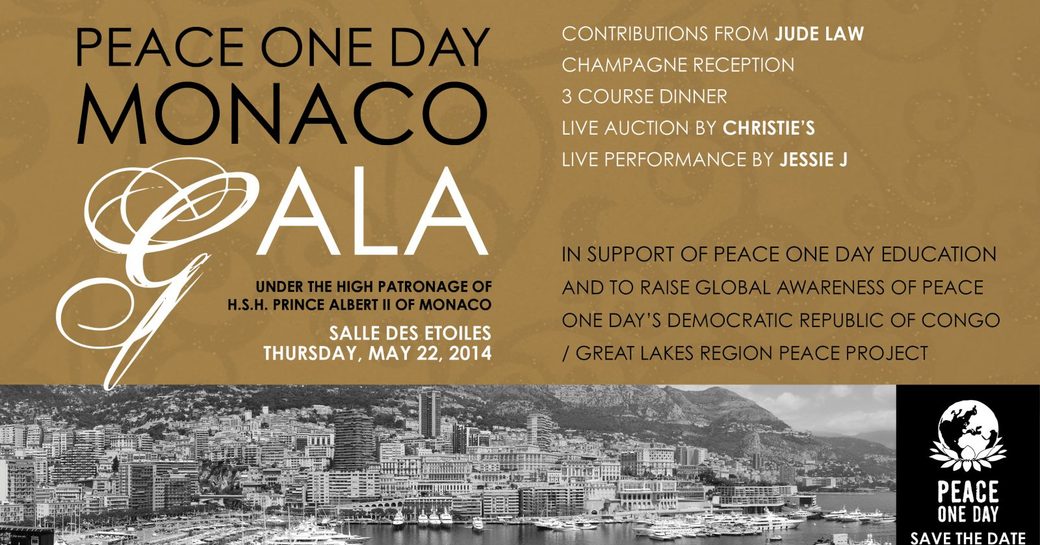 Peace One Day is hosting a cocktail reception and three course gala dinner at the renowned Salle des Etoiles, Monaco on Thursday 22nd May 2014 