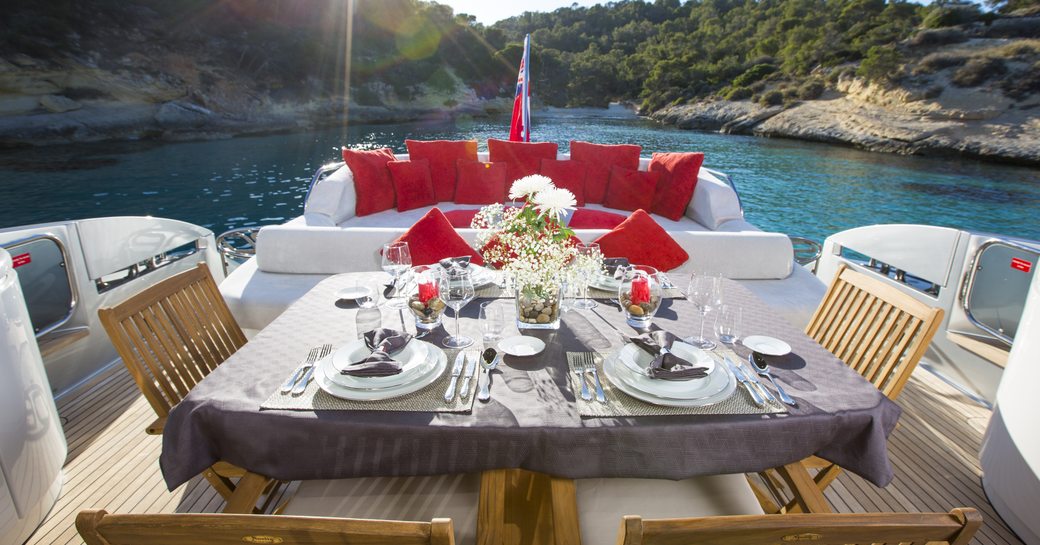 Alfresco dining set-up on luxury yacht tigerlily of london