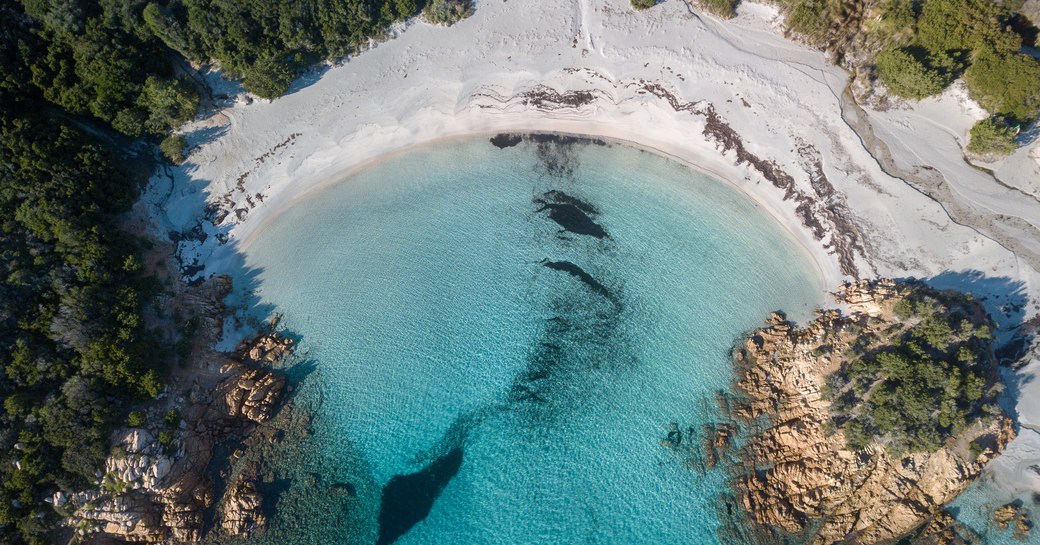 Sardinia sandy beach as seen from aerial view