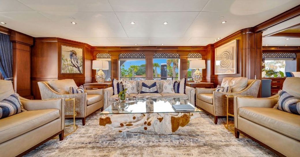 Overview of the main salon onboard charter yacht VALHALLA
