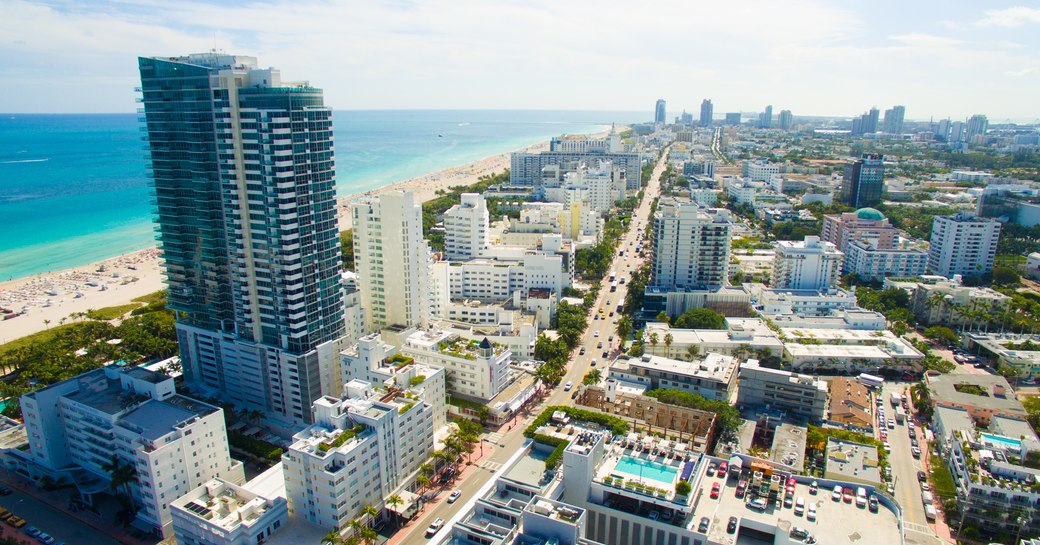 aerial view of Miami beach during Art Basel Miami