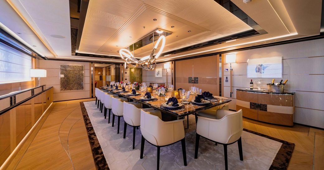 Formal dining on board charter yacht PROJECT X