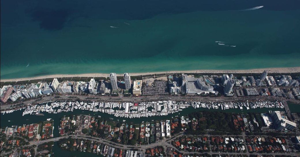An aerial view of Yachts Miami Beach 2016
