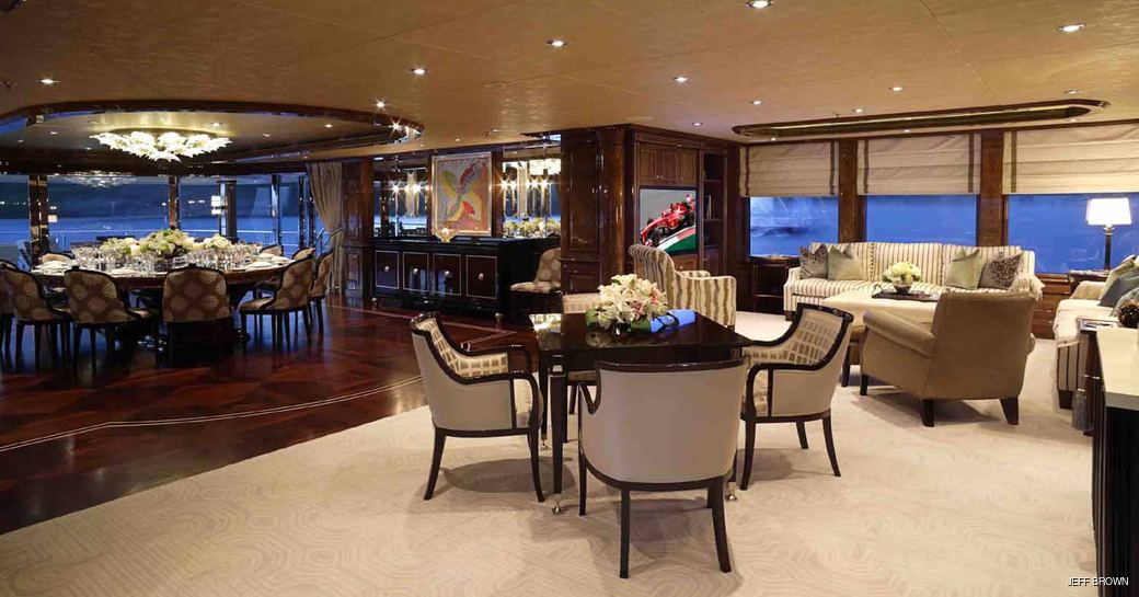 Main salon on luxury yacht INVICTUS 