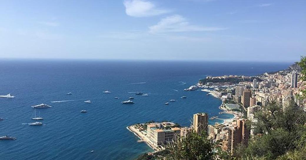 Yachts at anchor off the coast of Monaco