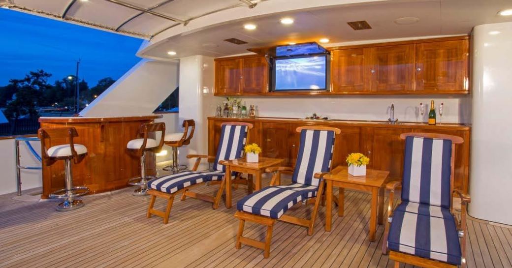 sundeck relaxation area on superyacht lady victoria