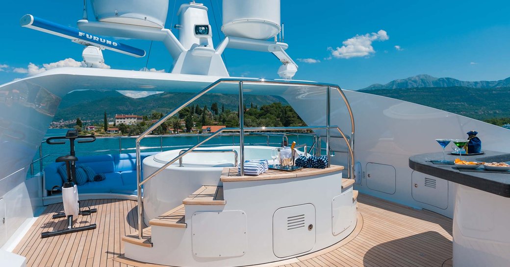 Luxury yacht Duke Town sundeck, with spa pool and bar