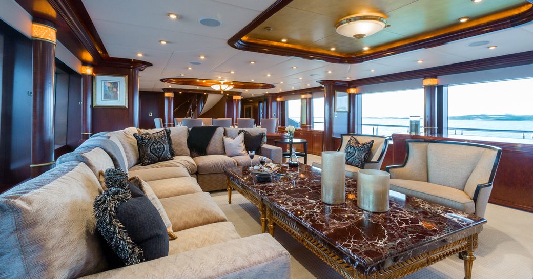 The main salon of luxury yacht 'Zoom Zoom Zoom'