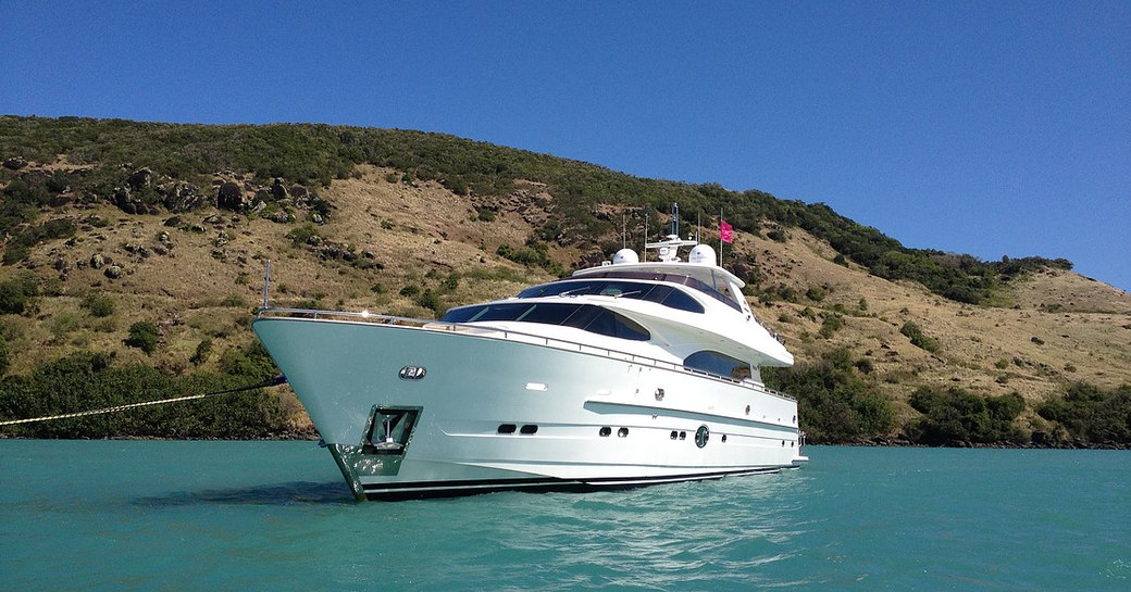 superyacht ENCORE anchored on a luxury yacht charter in the South Pacific 