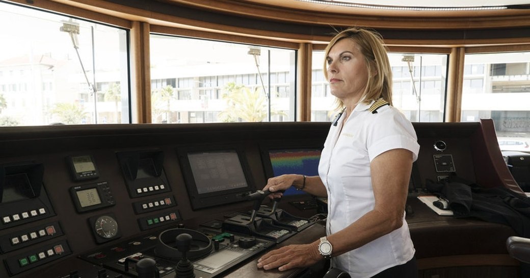 Captain Sandy at the bridge of the yacht on Below Deck Mediterranean