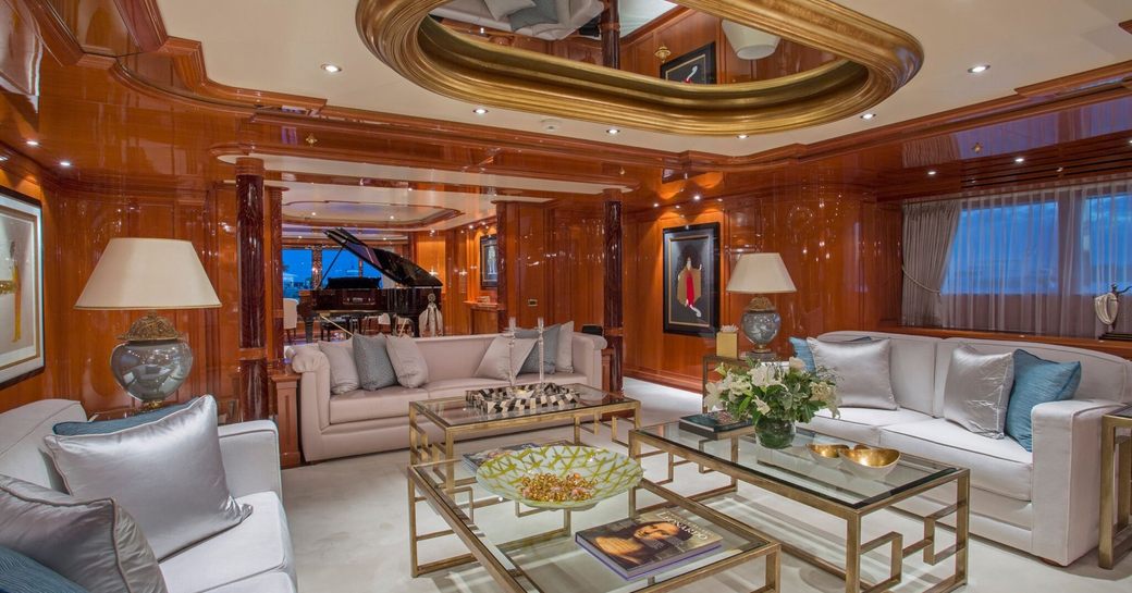 luxurious main salon on board superyacht Double Down