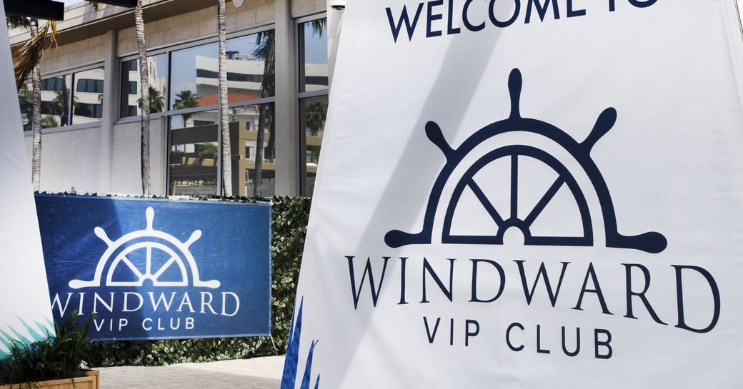 Windward VIP signage outside the VIP club at the Palm Beach International Boat Show