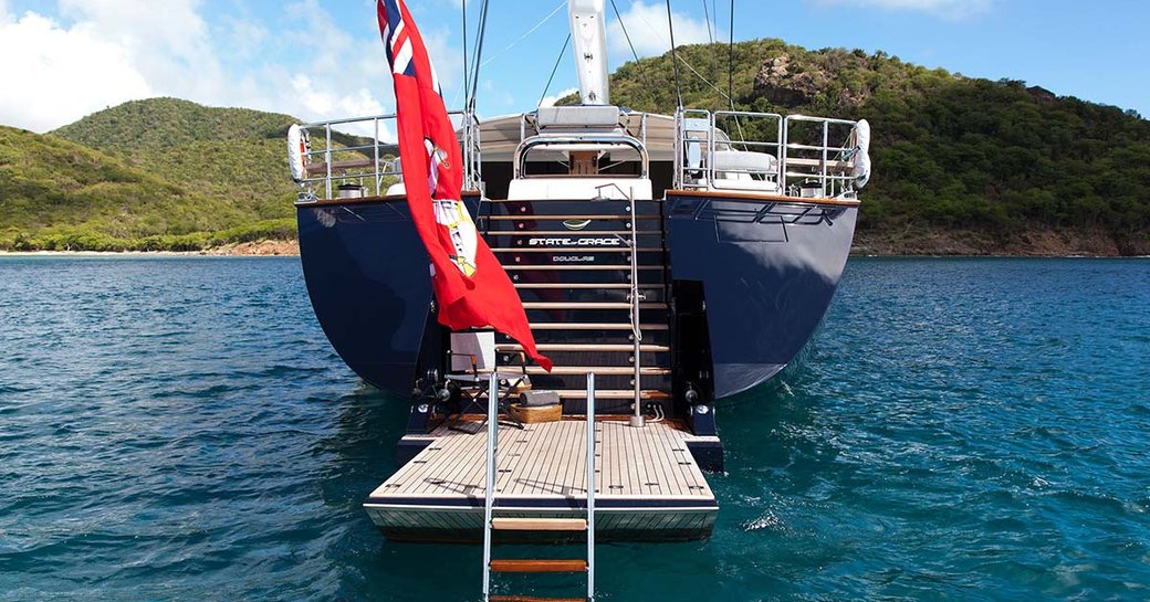 drop down swim platform with steps into the water aboard superyacht ‘State of Grace’ 