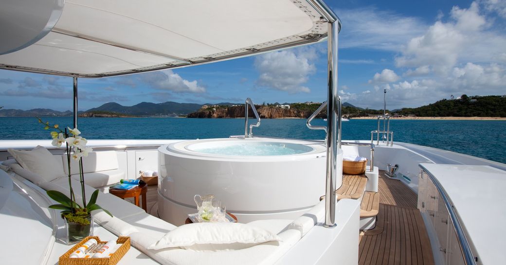 private Jacuzzi on private owner's terrace aboard charter yacht SUNRISE 
