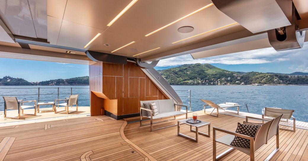 fold out balconies onboard luxury charter yacht cabo