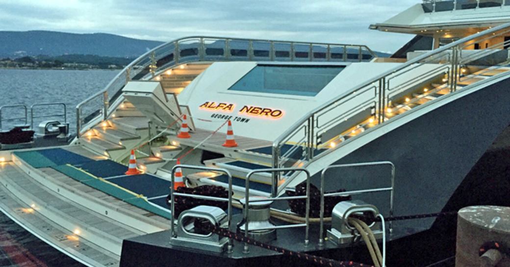 Transom steps on motor yacht Alfa Nero with new protective film