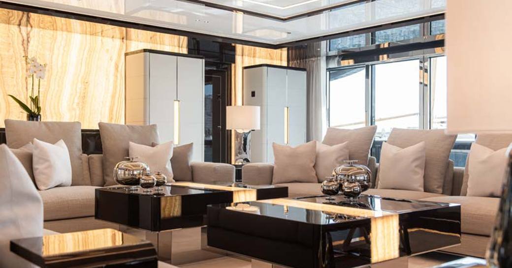 Lounge and dining area onboard superyacht RESILIENCE