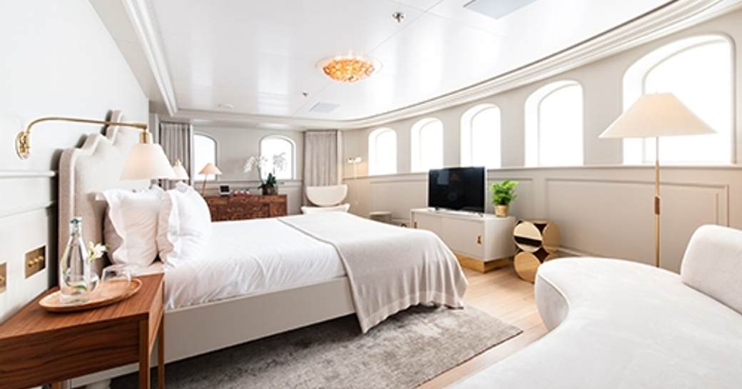 Superyacht SHEMARA's vast master suite offers panoramic views